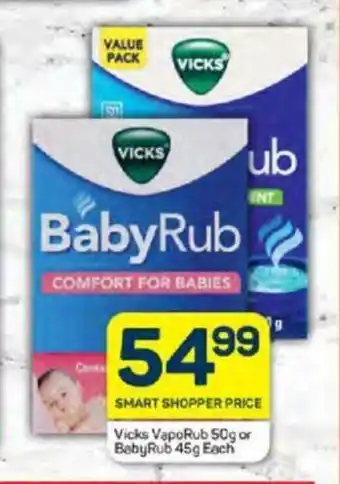Pick n Pay Vicks VapoRub 50g or BabyRub 45g Each offer