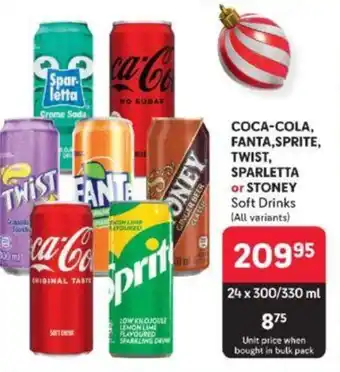 COCA-COLA, FANTA, SPRITE, TWIST, SPARLETTA or STONEY Soft Drinks (All variants)