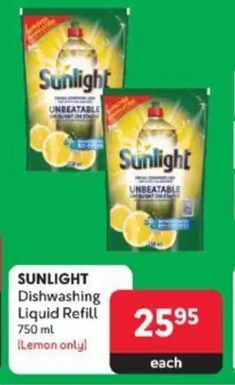 SUNLIGHT Dishwashing Liquid Refill 750 ml (Lemon only)