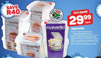 Pick n Pay Myeverlid 2x1L Foodsavers Set with Attached Lid, 4x250ml Foodsavers Set, 2x Lunchbox Foodsaver Set, 3x500ml Foodsavers Set offer
