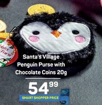 Pick n Pay Santa's Village. Penguin Purse with Chocolate Coins 20g offer