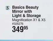 Basics beauty mirror with light & storage magnification x1 & x5