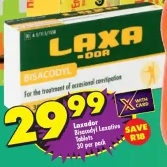 Shoprite Laxador Bisacodyl Laxative Tablets 30 per pack offer