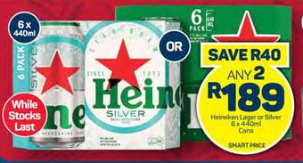 Pick n Pay Heineken Lager or Silver 6x440ml Cans offer
