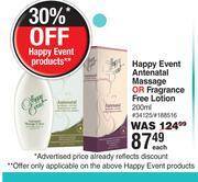 Dis-Chem Happy event antenatal massage or fragrance free lotion-200ml-each offer