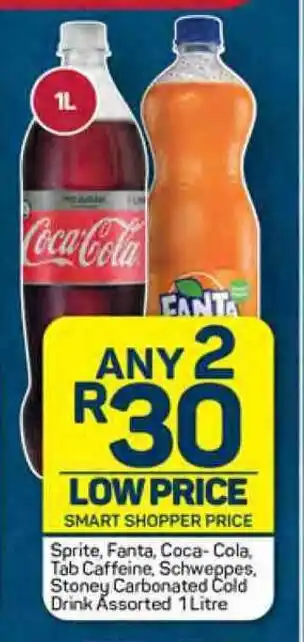 Pick n Pay Sprite, Fanta, Coca-Cola, Tab Caffeine, Schweppes, Stoney Carbonated Cold Drink Assorted 1 Litre offer