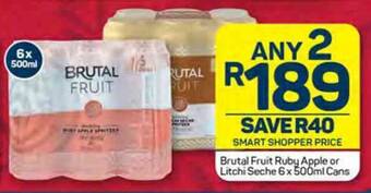 Pick n Pay Brutal Fruit Ruby Apple or Litchi Seche 6x 500ml Cans offer