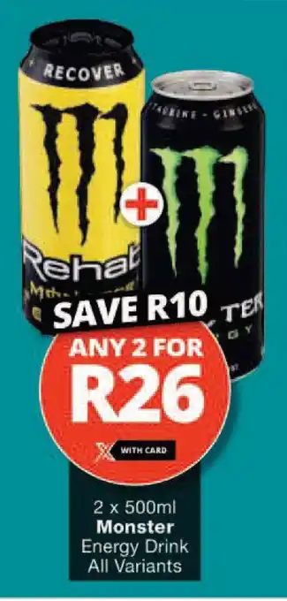 Checkers 2 x 500ml Monster Energy Drink All Variants offer