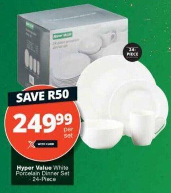 Hyper Value White Porcelain Dinner Set 24Piece offer at Checkers