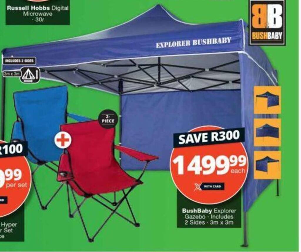 BushBaby Explorer Gazebo Includes 2 Sides 3m x 3m offer at Checkers