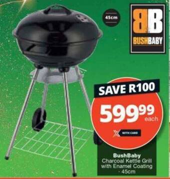 Checkers Bush Baby Charcoal Kettle Grill with Enamel Coating 45cm offer