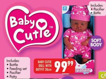 Shoprite BABY CUTIE DOLL WITH OUTFIT 30cm offer