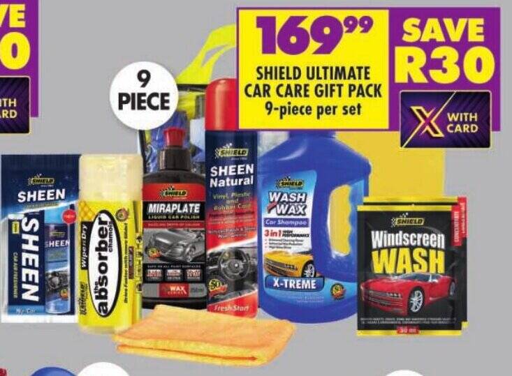 SHIELD ULTIMATE CAR CARE GIFT PACK 9piece per set offer at Shoprite