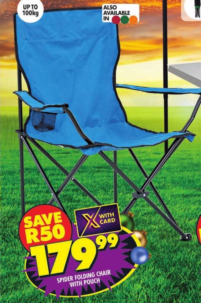 SPIDER FOLDING CHAIR WITH POUCH offer at Shoprite