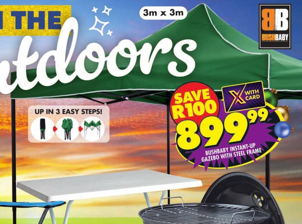 BUSHBABY INSTANTUP GAZEBO WITH STEEL FRAME offer at Shoprite