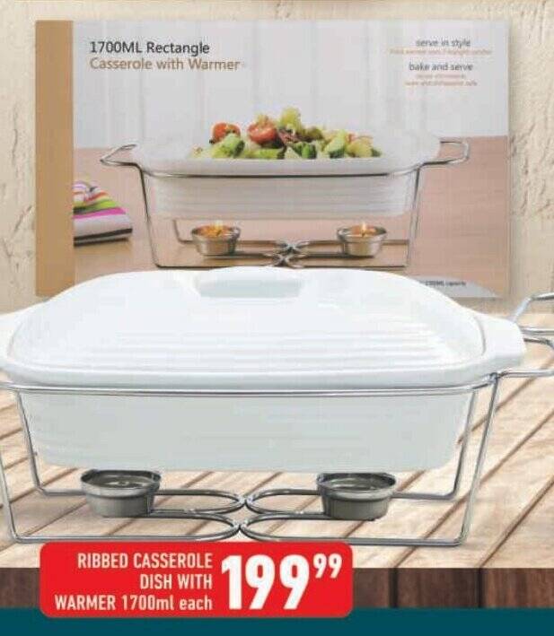 RIBBED CASSEROLE DISH WITH WARMER 1700ml each offer at Shoprite