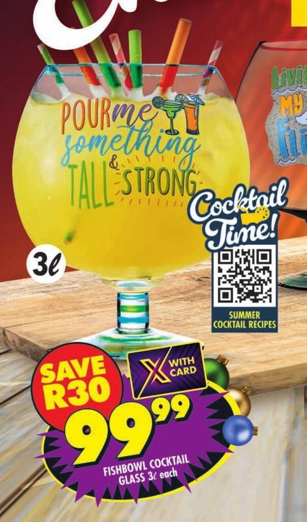 FISHBOWL COCKTAIL GLASS 3L each offer at Shoprite