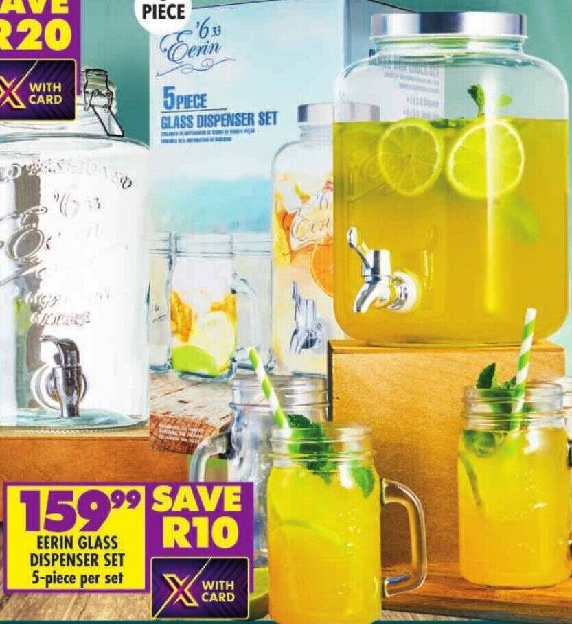 EERIN GLASS DISPENSER SET 5piece per set offer at Shoprite