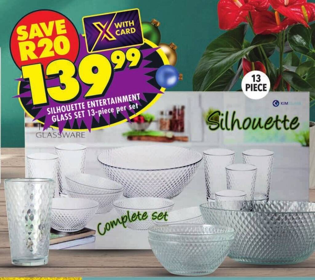 SILHOUETTE ENTERTAINMENT GLASS SET 13piece per set offer at Shoprite