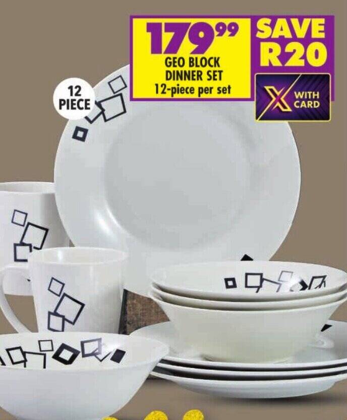 GEO BLOCK DINNER SET 12piece per set offer at Shoprite