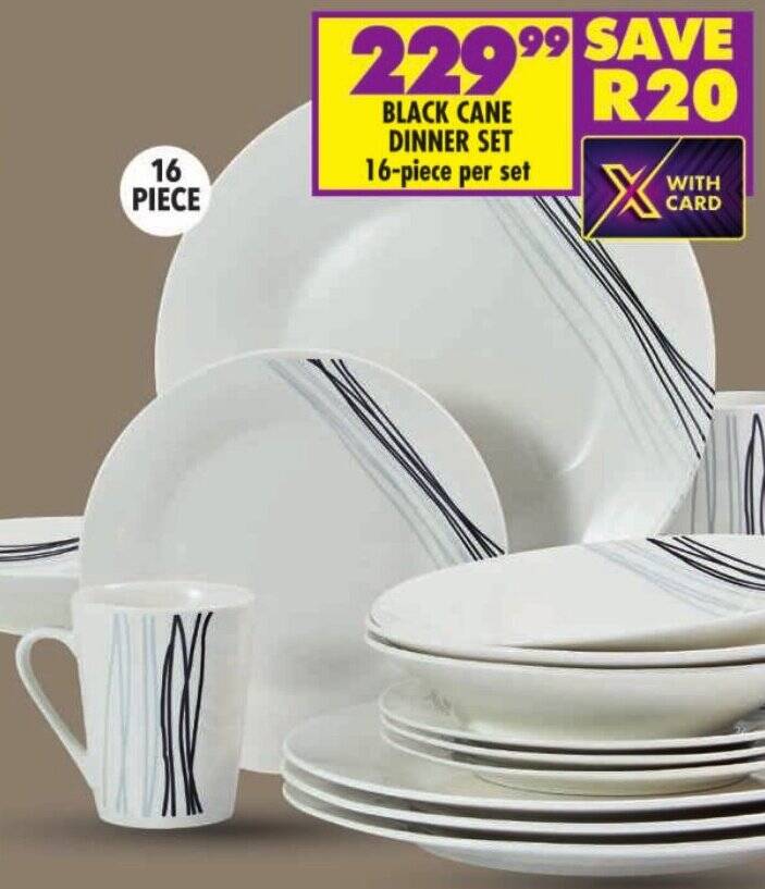 BLACK CANE DINNER SET 16piece per set offer at Shoprite