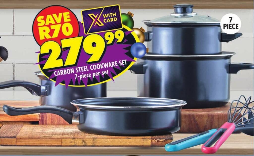 CARBON STEEL COOKWARE SET 7piece per set offer at Shoprite