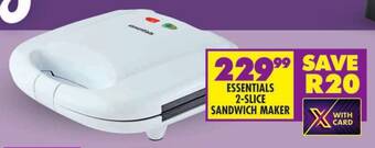 Shoprite ESSENTIALS 2-SLICE SANDWICH MAKER offer