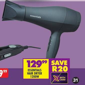 Shoprite ESSENTIALS HAIR DRYER 1200W offer