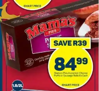 Pick n Pay Mama's Pies Assorted Cheese Puffs or Sausage Rolls 6s Each offer