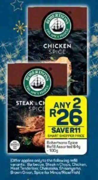 Pick n Pay Robertsons Spice Refill Assorted 64g -100g offer
