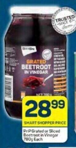 Pick n Pay PnP Grated or Sliced Beetroot in Vinegar 780g Each offer