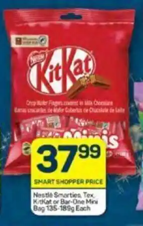 Pick n Pay Nestlé Smarties, Tex KitKat or Bar-One Mini Bag 135-189g Each offer
