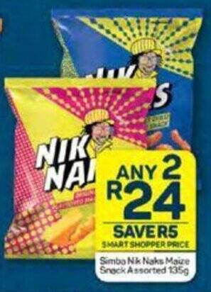 Pick n Pay Simba Nik Naks Maize Snack Assorted 135g offer