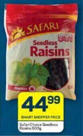 Pick n Pay Safari Choice Seedless Raisins 500g offer