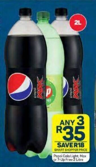 Pick n Pay Pepsi Cola Light, Max or 7-Up Free 2 Litre offer