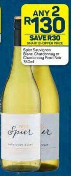 Pick n Pay Spier Sauvignon Blanc, Chardonnay or Chardonnay Pinot Noir 750ml offer