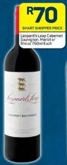Pick n Pay Leopard's Leap Cabernet Sauvignon Merlot or Shiraz 750ml Each offer