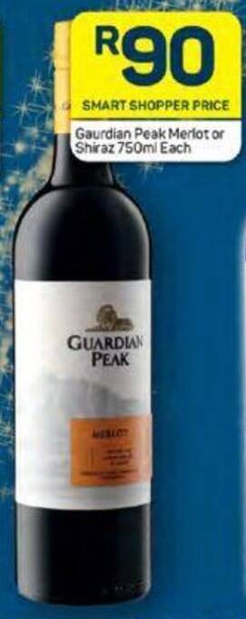 Pick n Pay Gaurdian Peak Merlot or Shiraz 750ml Each offer