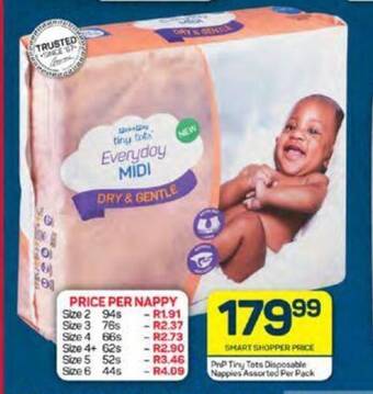 Pick n Pay PnP Tiny Tots Disposable Nappies Assorted Per Pack offer