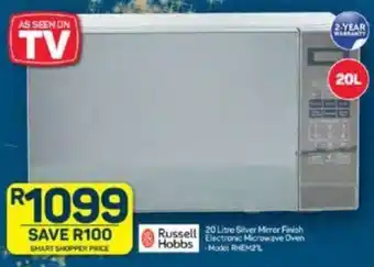Pick n Pay Russell Hobbs 20 Litre Silver Mirror Finish Electronic Microwave Oven offer