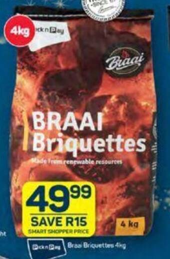 Pick n Pay Braai Briquettes 4kg offer