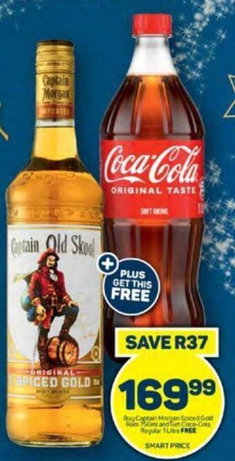 Pick n Pay Buy Captain Morgan Spiced Gold Ram 750ml and Get Coca-Cola Regular 1Litre FREE offer
