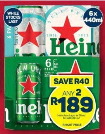 Pick n Pay Heineken Lager or Silver 6x 440ml offer