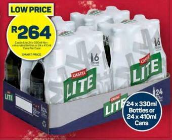 Pick n Pay Castle Lite 24 x 330ml Non-returnable flotties of 24 x 410ml Cans Per Case offer