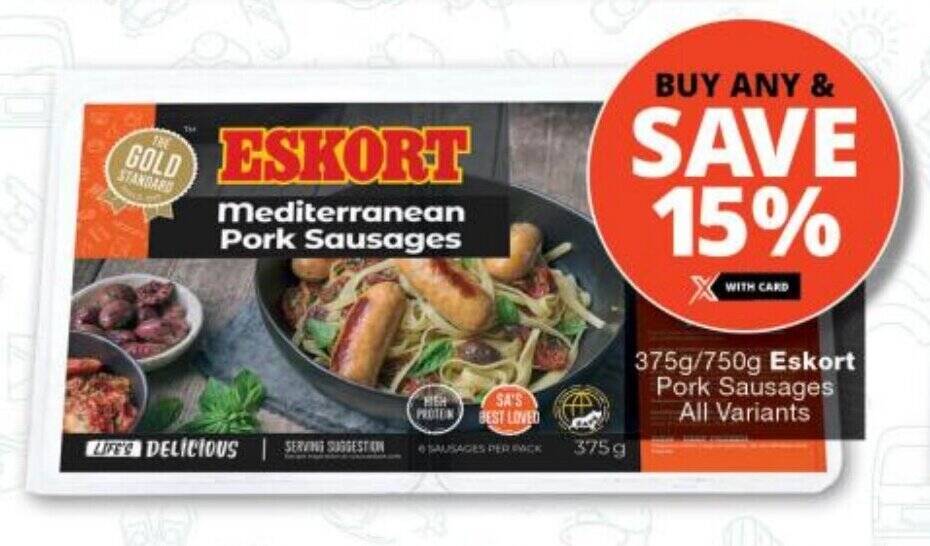 375g/750g Eskort Pork Sausages All Variants offer at Checkers