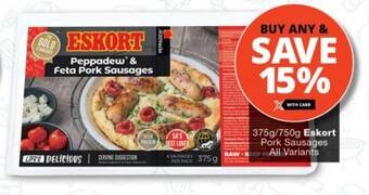 Checkers 375g/750g Eskort Pork Sausages All Variants offer
