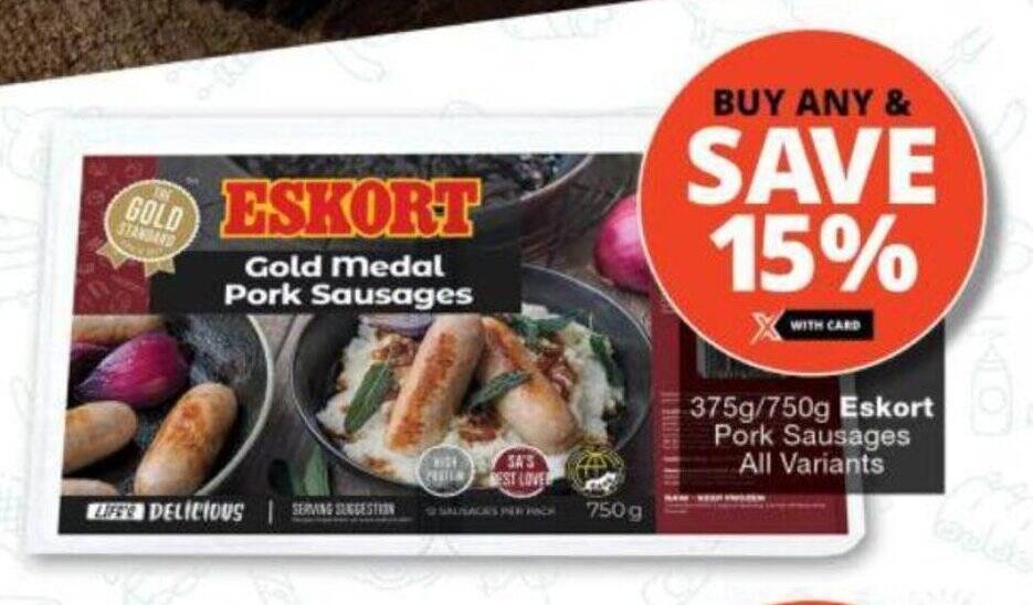 375g/750g Eskort Pork Sausages All Variants offer at Checkers
