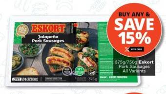 Checkers 375g/750g Eskort Pork Sausages All Variants offer
