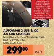 Midas Autogear 3 usb & qc 3.0 car charger usb13 offer