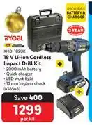 Ryobi 18v li-ion cordless impact drill xhd-1820k-per kit